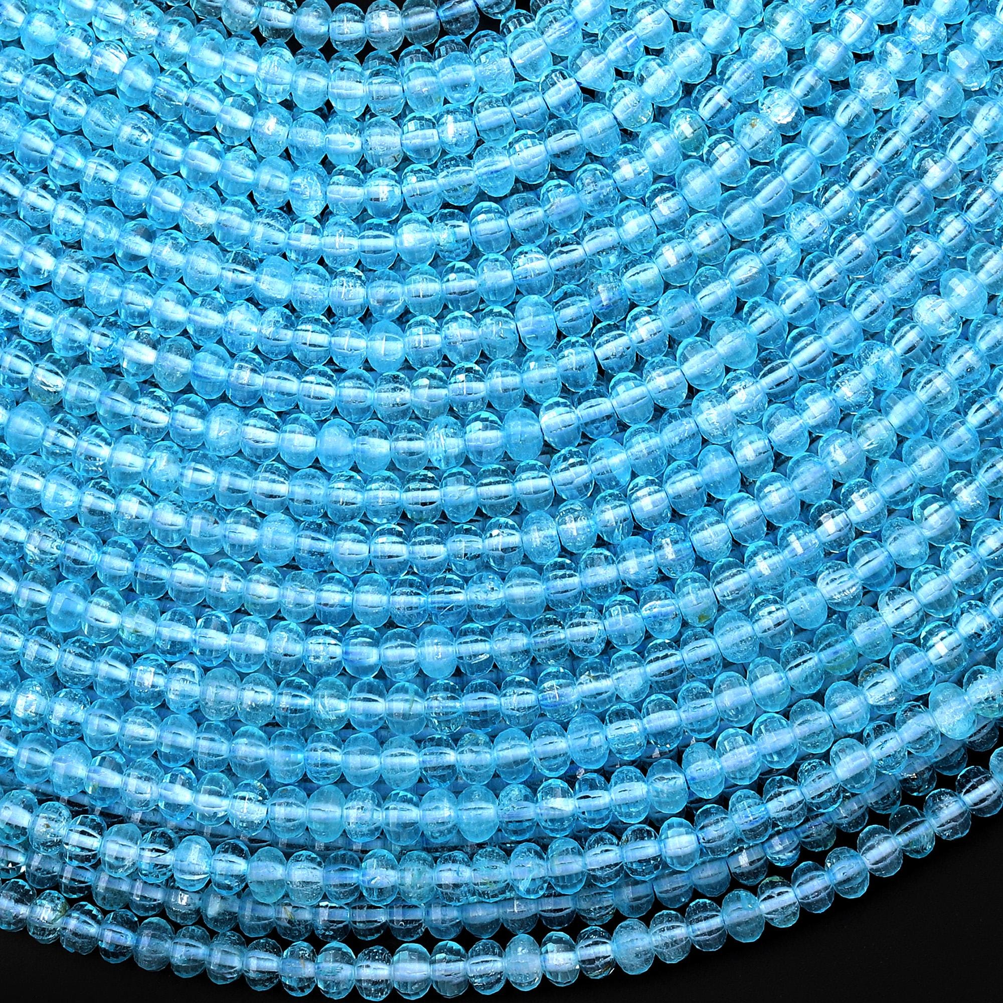 Aaa Swiss Blue Topaz 4mm Faceted Lantern Rondelle Beads Laser Diamond Cut Real Genuine Topaz Gemstone 15.5" Strand Aaa Swiss Blue Topaz 4mm Faceted Lantern Rondelle Beads Laser Diamond Cut Real Genuine Topaz Gemstone 15.5" Strand