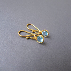 Blue Topaz Gold Vermeil Earrings • Removable Charm • 5mm Faceted Natural Gemstone • Solid Sterling Silver 925 Plated With 18k Gold