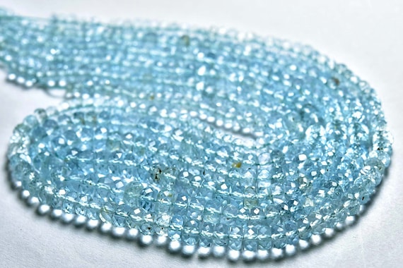 Blue Topaz Rondelle Beads - 6 Inches - Natural Micro Faceted Blue Topaz Rondelles - Size Is 4-5.50mm #1252