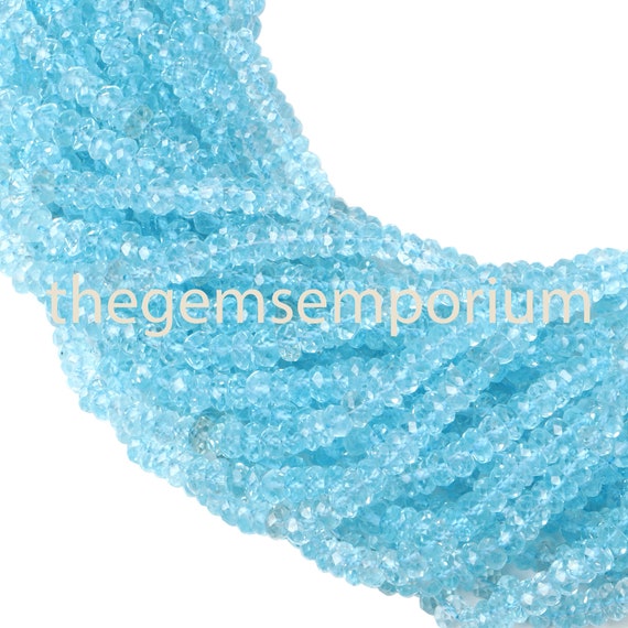 Blue Topaz Faceted Rondelle Beads, Blue Topaz Faceted Beads, Blue Topaz Rondelle, Blue Topaz Beads, Topaz Gemstone Beads