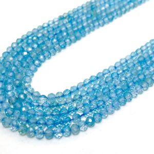 Natural Blue Topaz Faceted Rondelle 3mm X 4mm Gemstone Beads - Rdf111