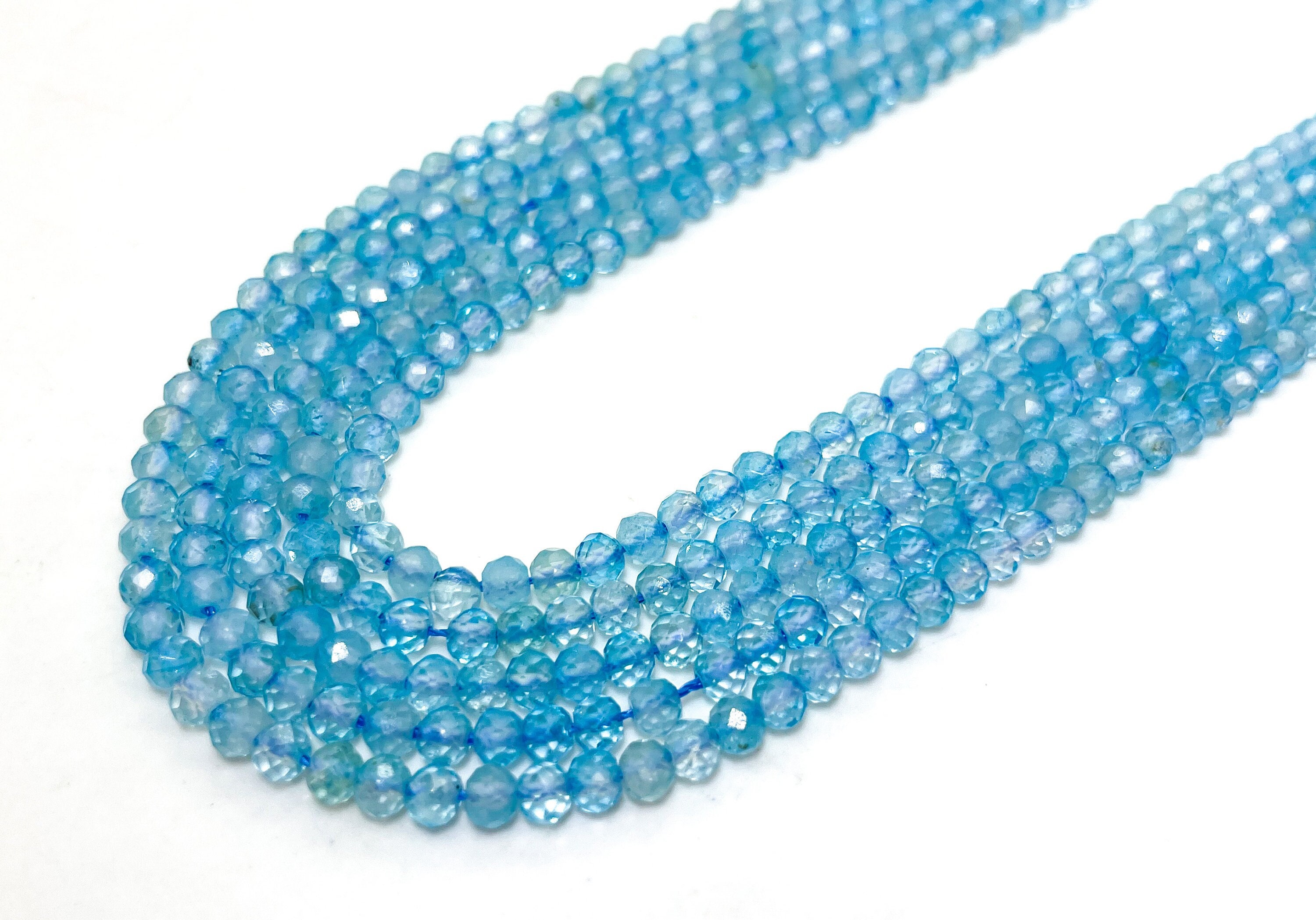 Natural Blue Topaz Faceted Rondelle 3mm X 4mm Gemstone Beads - Rdf111