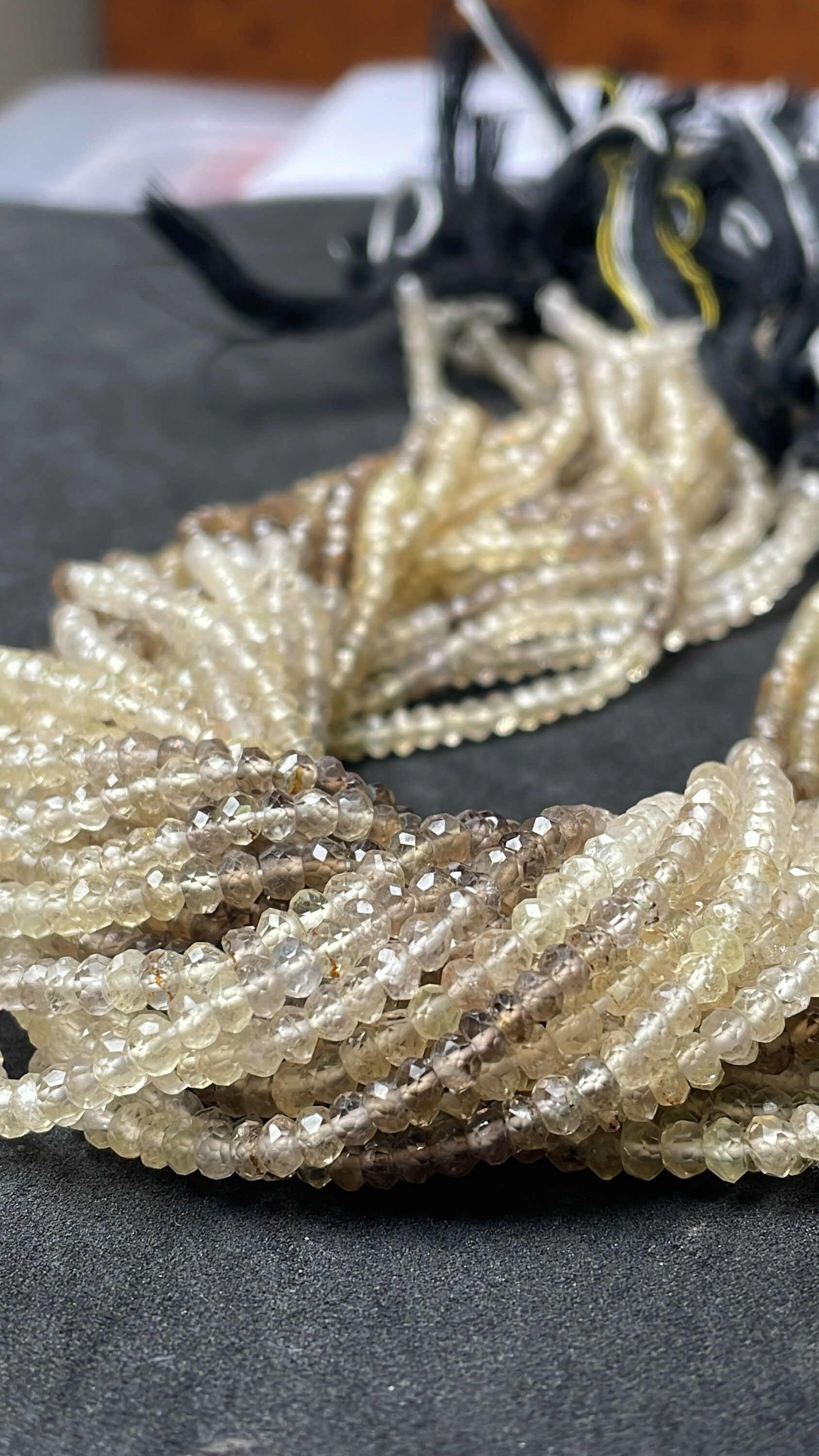 New Brand- Natural Lemon Topaz And Smokey Shaded Faceted Rondelle Gemstone Beads, Size 3.5 Mm Loose Beads Strand 13 Inches For Jewelry