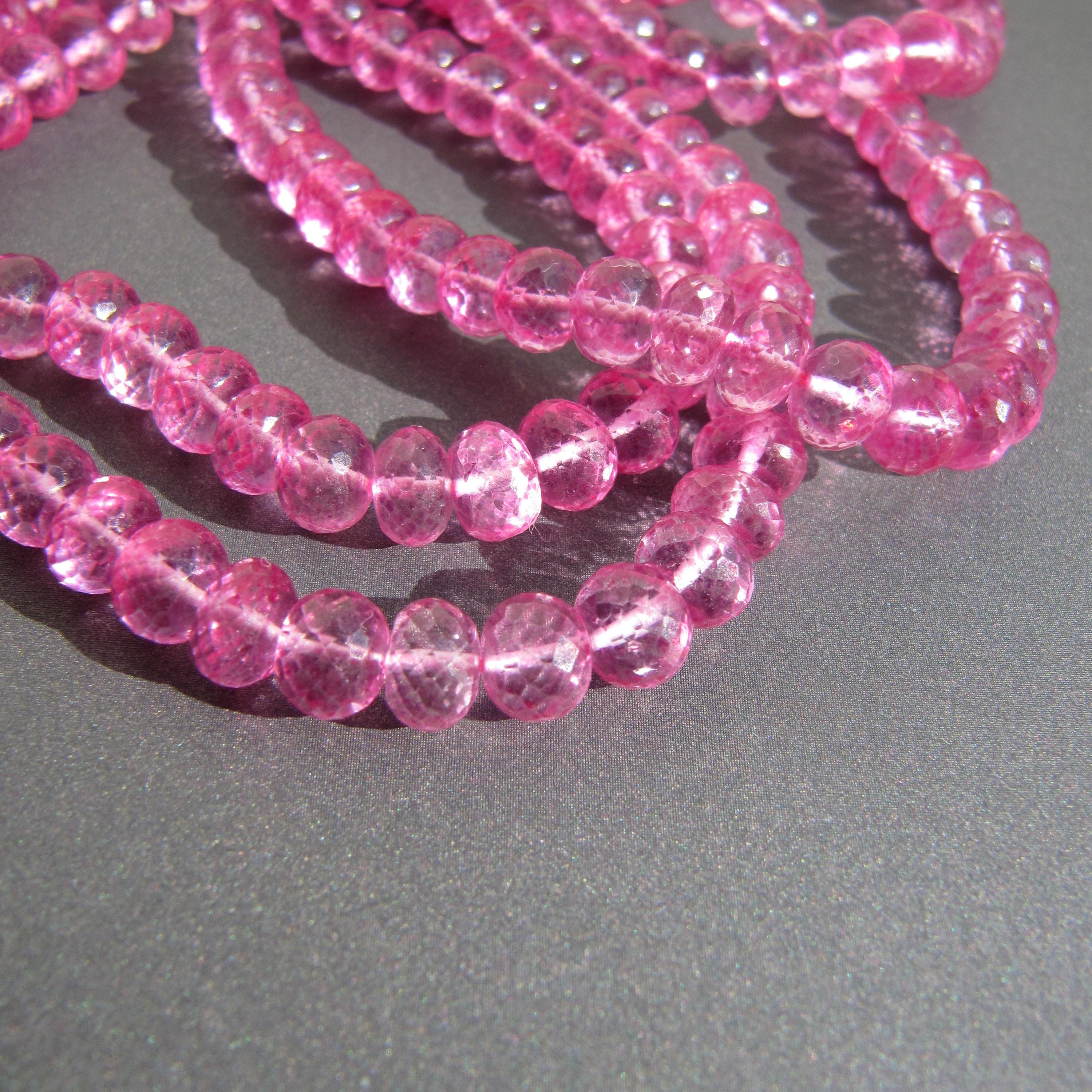 Pink Topaz Rondelle Beads • 4-5-6-7mm • Aaa Micro Faceted Cut • Treated Natural Gemstone • Hot Pink Fuchsia