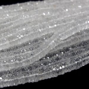 White Topaz Beads: 8" Strand Faceted Tyre, 7-8mm