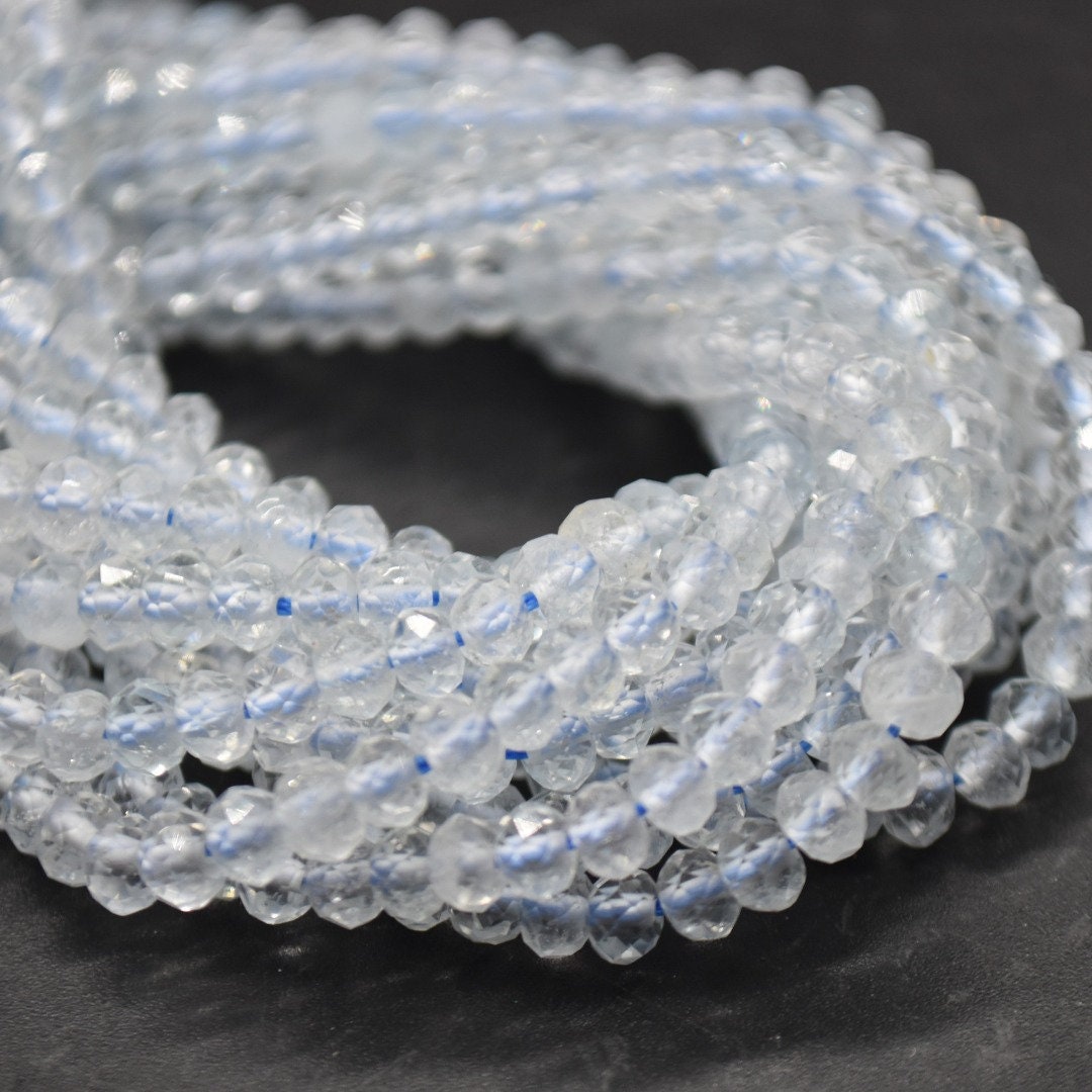 White Topaz Gemstone Faceted Rondelle Spacer Beads - 4mm X 3mm - 15" Strand