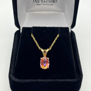 1.2ct Oval Cut Sunset Topaz Necklace In 10k Or 14k Yellow Gold