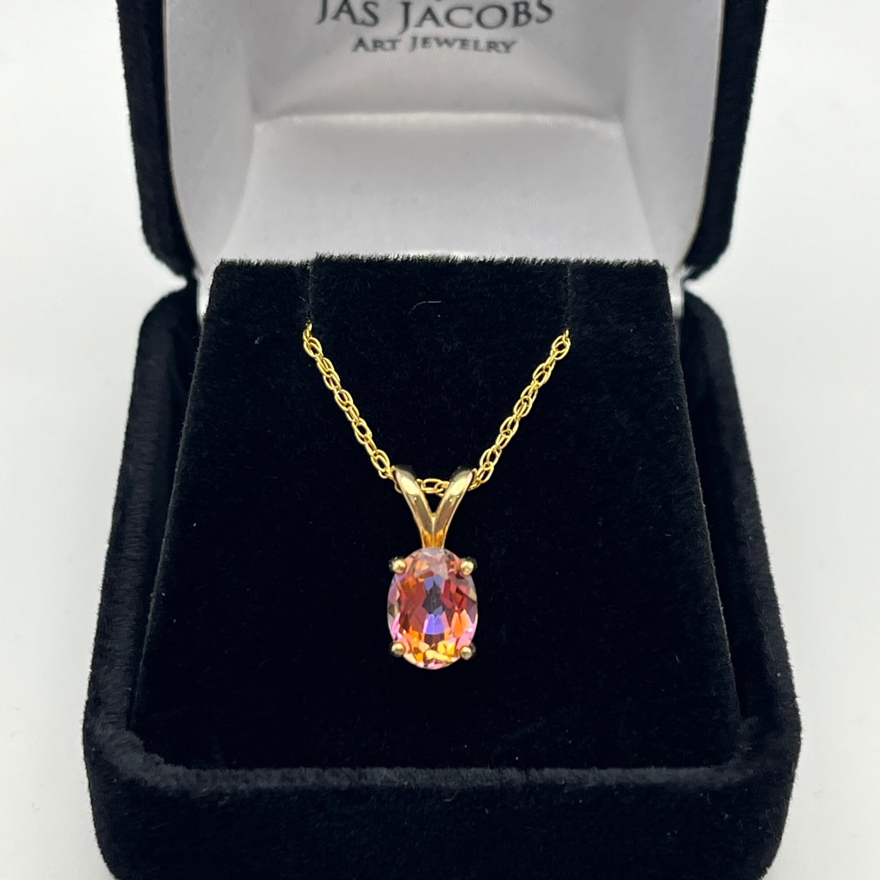 1.2ct Oval Cut Sunset Topaz Necklace In 10k Or 14k Yellow Gold