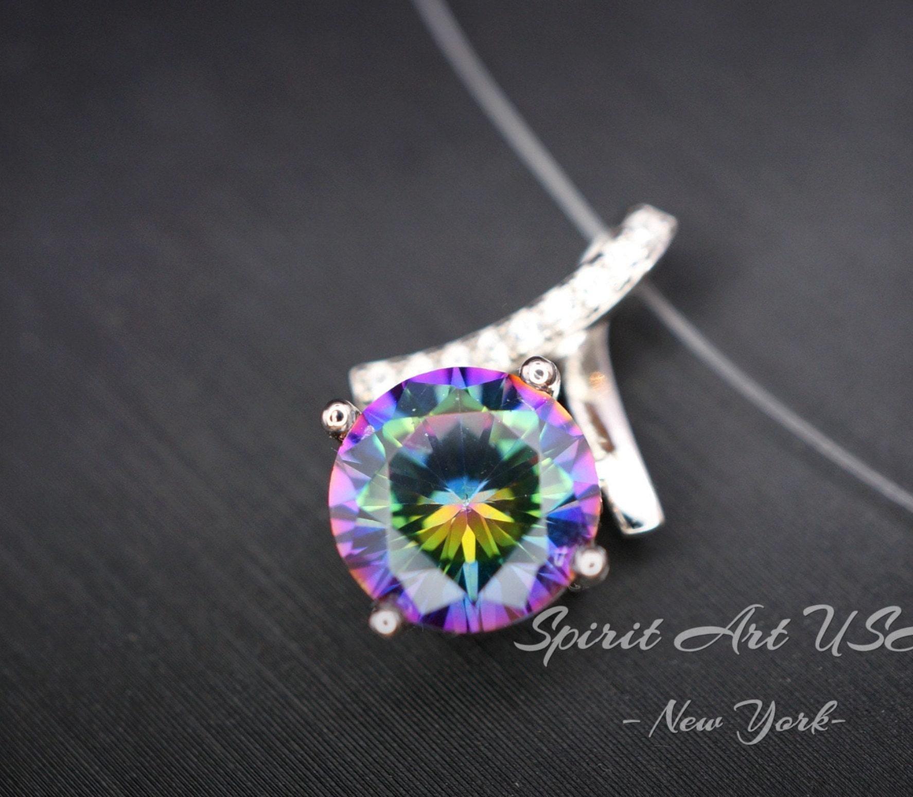 2.2 Ct Mystic Topaz Necklace - Gemstone Simple Bowknot Rainbow Topaz Sterling Silver - White Gold Plated Minimalist Rainbow Gemstone #101 2.2 Ct Mystic Topaz Necklace - Gemstone Simple Bowknot Rainbow Topaz Sterling Silver - White Gold Plated Minimalist Rainbow Gemstone #101