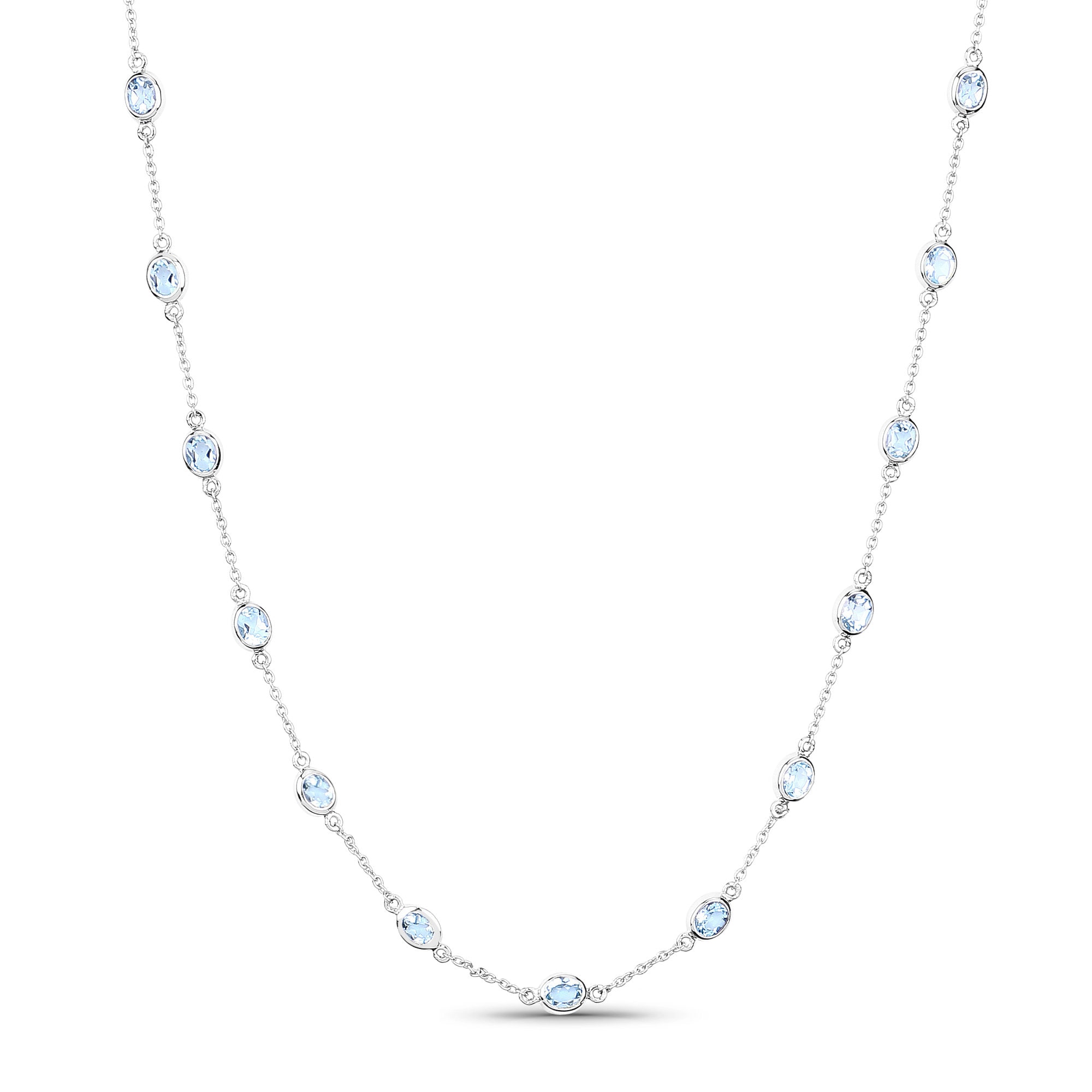 925 Sterling Silver Blue Topaz By The Yard Necklace, Topaz Necklace, Bezel Necklace, Station Necklace, December Birthstone, Gift For Her