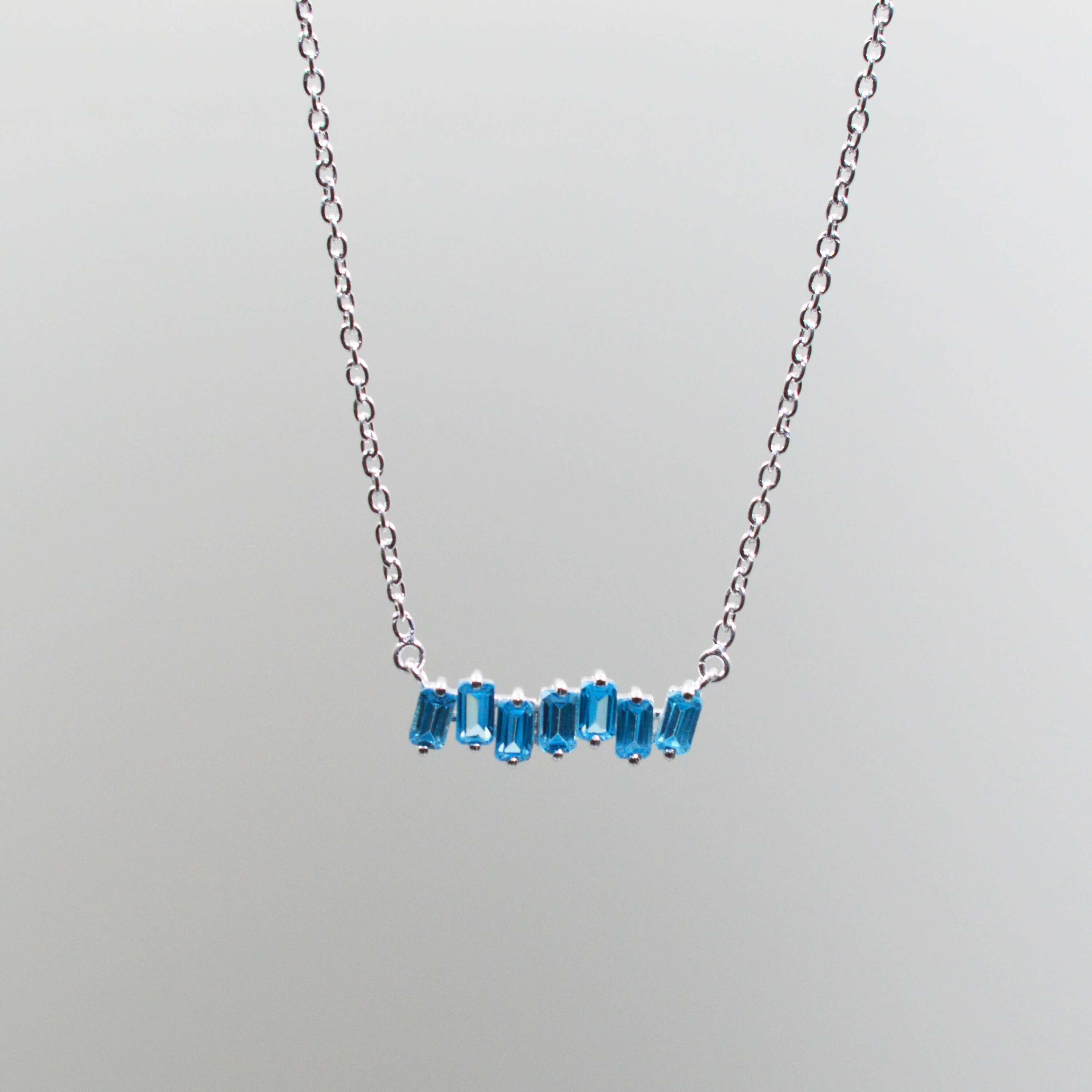 Topaz 925 Sterling Silver Natural Blue Topaz Dainty Minimalistic Gemstone Necklace