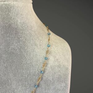 Blue Topaz And Gold Necklace - Gold Filigree Necklace - Wire Wrapped Necklace - Gold Link Necklace - 14k Gold Filled Chain - Gemstone Chain