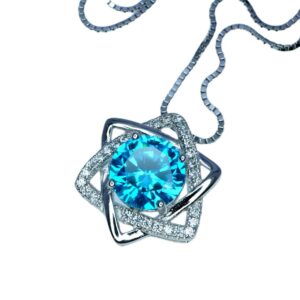 Blue Topaz Necklace - Gemstone David Star Necklace - Sterling Silver White Gold Plated Celestial Geometric Art Deco Jewelry #383