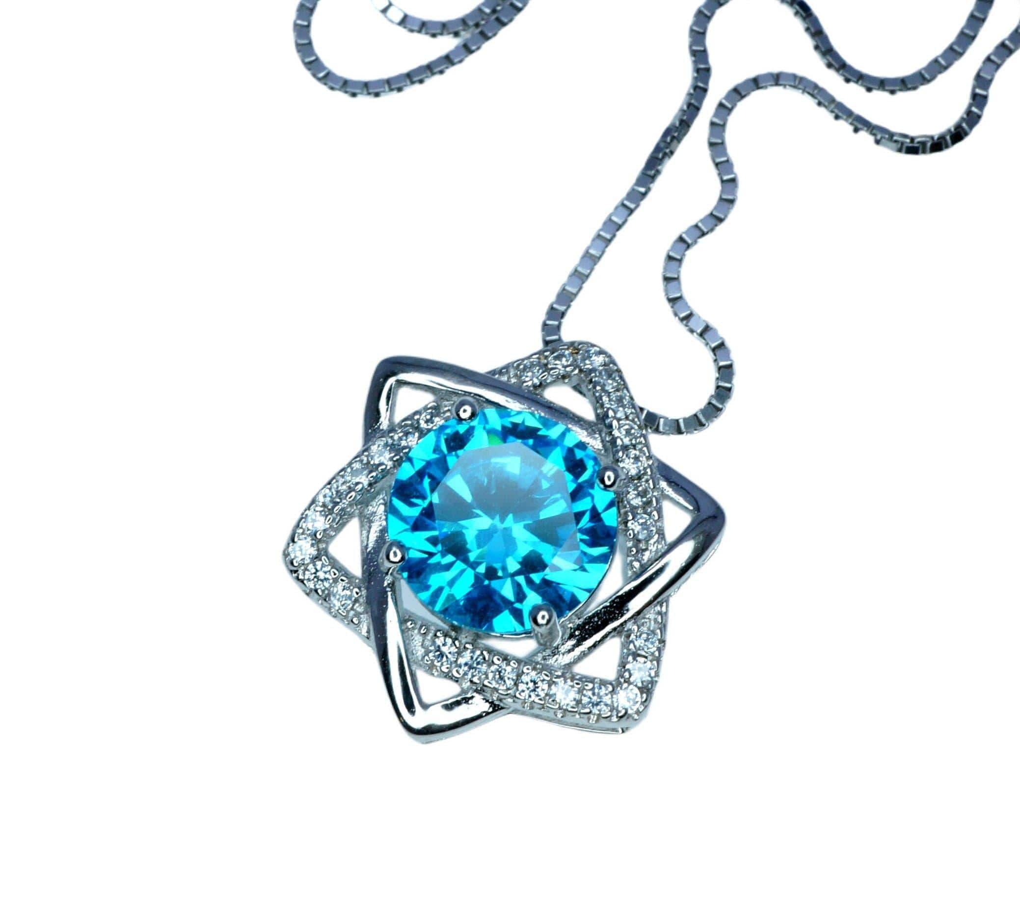 Blue Topaz Necklace - Gemstone David Star Necklace - Sterling Silver White Gold Plated Celestial Geometric Art Deco Jewelry #383 Blue Topaz Necklace - Gemstone David Star Necklace - Sterling Silver White Gold Plated Celestial Geometric Art Deco Jewelry #383