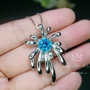 Blue Topaz Necklace - Sterling Silver Firework Necklace - 18kgp - November Birthstone #704