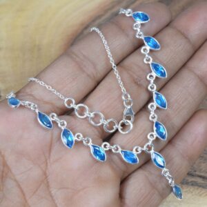 Blue Topaz Sterling Silver Necklace: Marquise Gemstone, November Birthstone