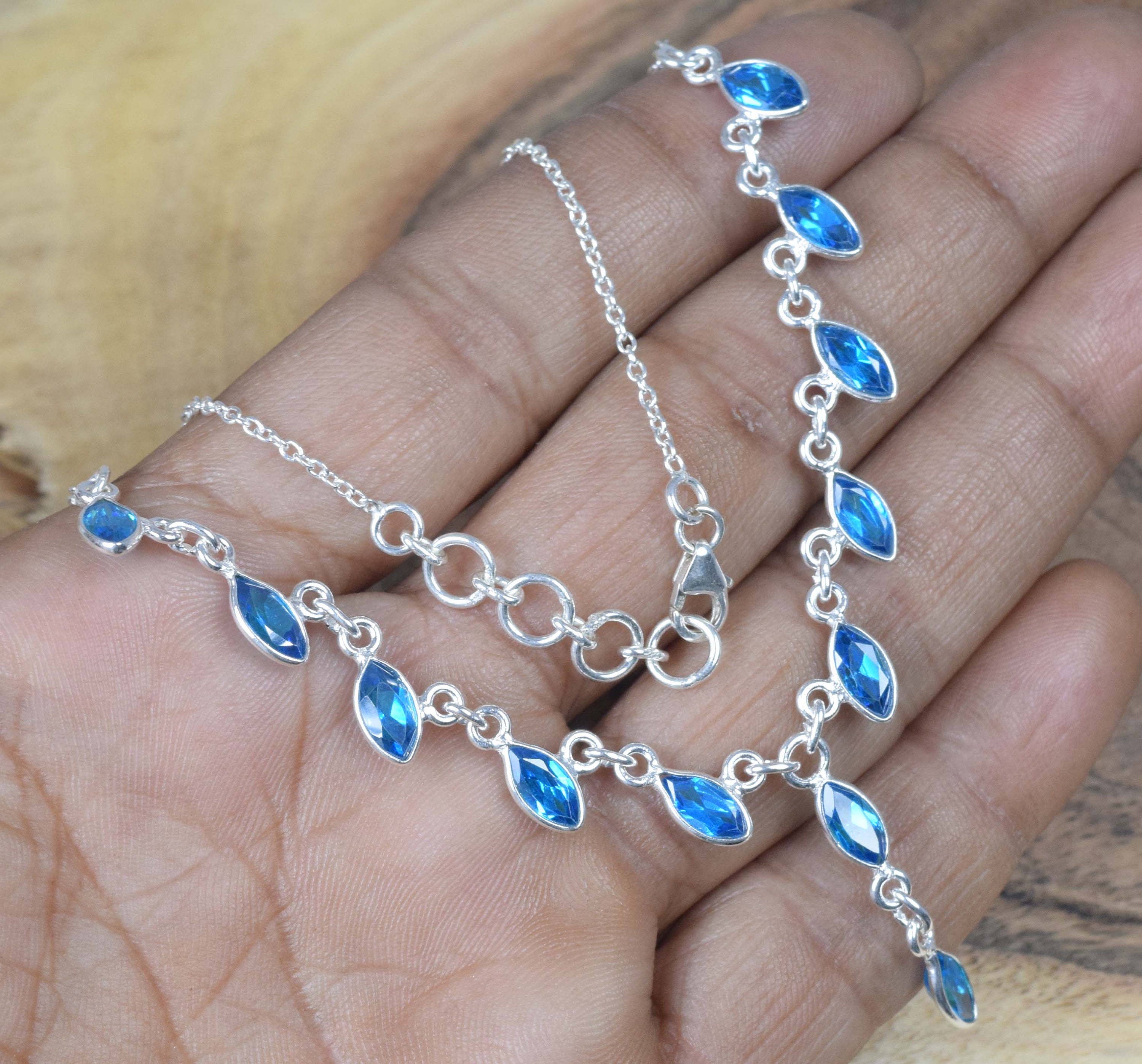 Blue Topaz Sterling Silver Necklace: Marquise Gemstone, November Birthstone Blue Topaz Sterling Silver Necklace: Marquise Gemstone, November Birthstone