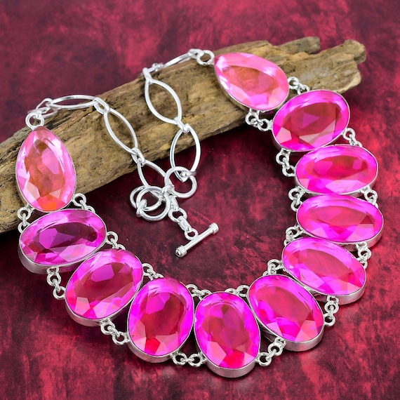 Faceted Pink Topaz Necklace 925 Sterling Silver Jewelry, Gemstone Jewelry, Healing Jewelry, Adjustable Chain Necklace, Wedding Gifts