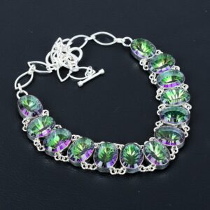 Faceted Rainbow Mystic Topaz Necklace: 925 Sterling Silver, Adjustable