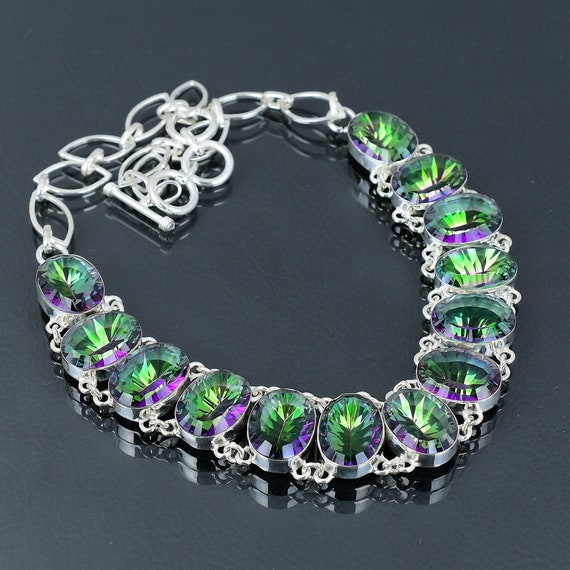 Faceted Rainbow Mystic Topaz Necklace: Handmade 925 Sterling Silver