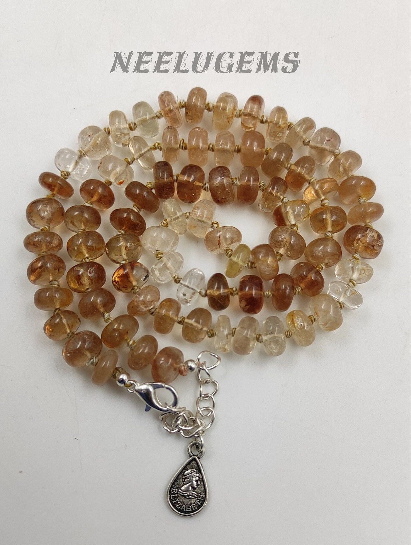 Hand Knotted Imperial Topaz Necklace, Natural Sherry Gemstone Bead Choker, Rare November Birthstone Jewelry, Silk Knotted Luxe Gift For Her