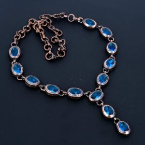 Handmade Electroformed Copper Swiss Blue Topaz Necklace - Adjustable Chain
