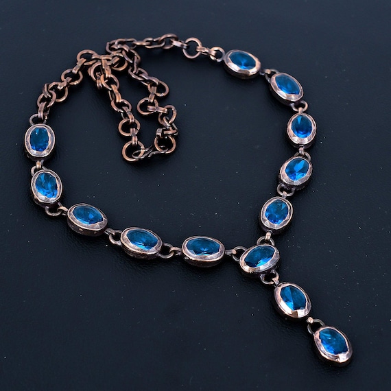 Handmade Electroformed Copper Swiss Blue Topaz Necklace - Adjustable Chain