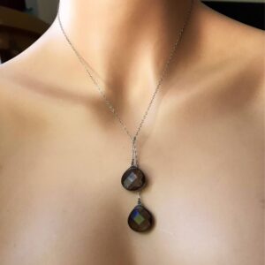 Handmade Smoky Topaz Lariat Necklace: Teardrop Gemstone, Minimalist Style