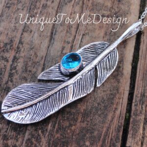 Handmade Sterling Silver Blue Topaz Feather Necklace