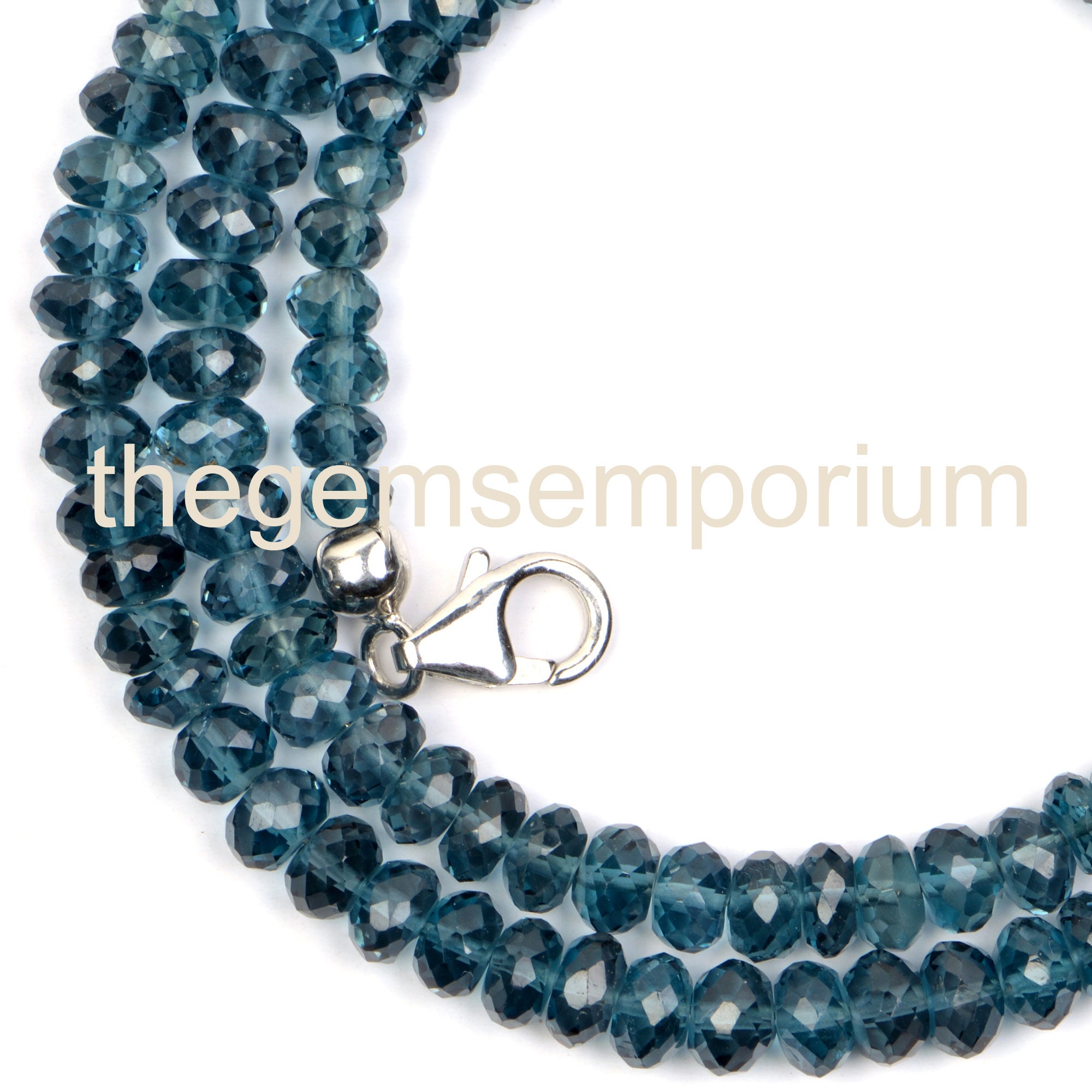 London Blue Topaz Necklace, Faceted Rondelle Beads, Gemstone Jewelry