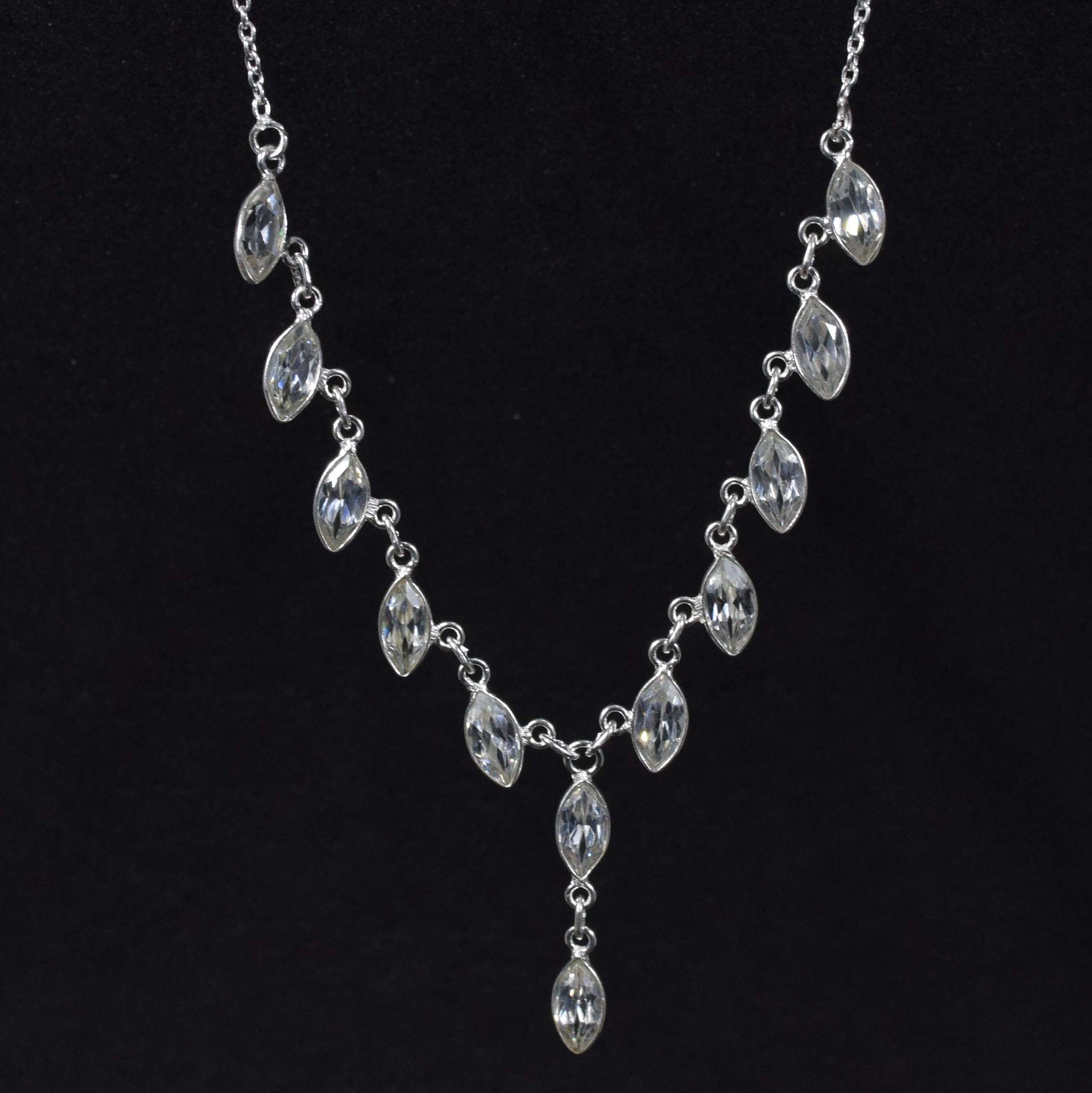 Marquise White Topaz Necklace: 925 Sterling Silver Chain, Handmade Marquise White Topaz Necklace: 925 Sterling Silver Chain, Handmade