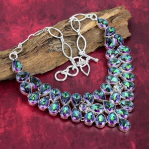 Mystic Topaz Necklace, 925 Sterling Silver Jewelry Gemstone Jewelry, Wedding Jewelry, Adjustable Chain Handmade Necklace Anniversary Gifts