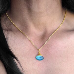 Natural Faceted Blue Topaz Gemstone Necklace Dainty Necklace Womens Necklace Minimal Necklace Cushion Necklace Tringle Necklace