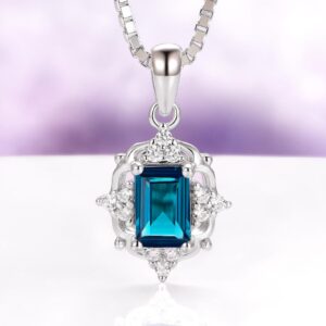 Natural London Blue Topaz Necklace in Sterling Silver- Vintage Art Deco November Birthstone- Petite Emerald Cut Topaz Necklace- Gift For Her