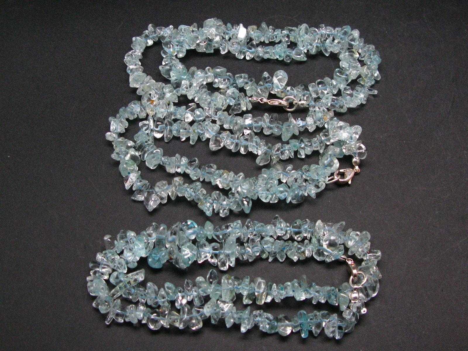 Set Of Three Natural Sky Blue Topaz Free Form Bead Necklace From Brazil - 18'' Each