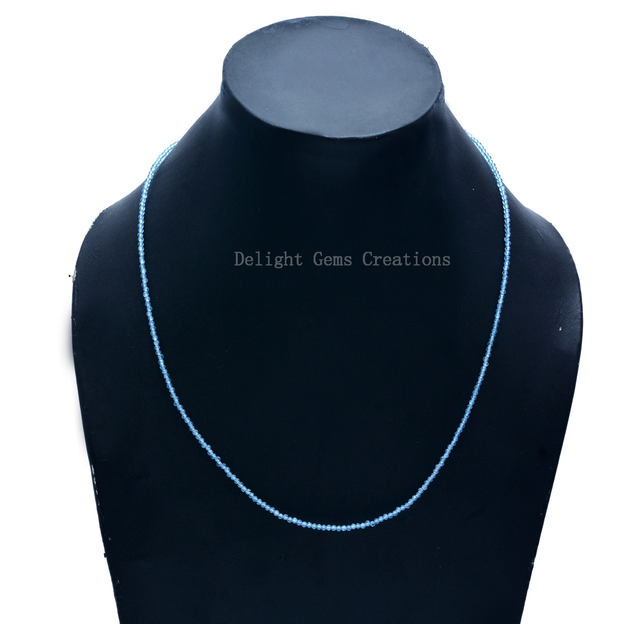 Sky Blue Topaz Beaded Necklace, 2mm Micro Faceted Gemstone
