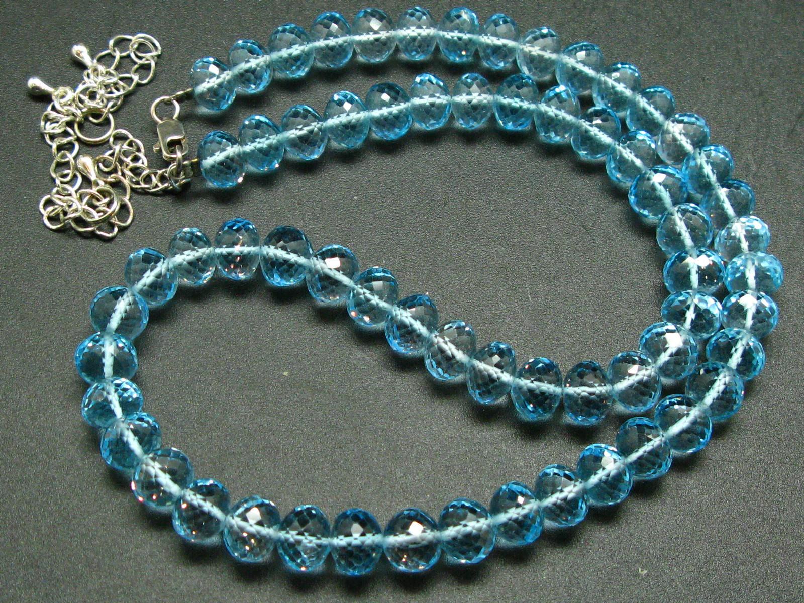 Soft And Gentle!! Natural Sky Blue Topaz Faceted Rondelle Gemstone Bead Necklace From Brazil - 17"