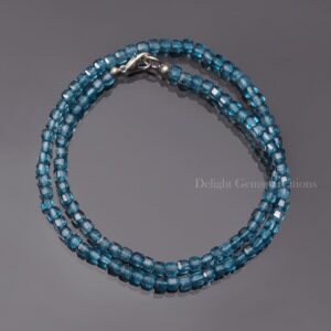 Sparkling Blue London Topaz Beaded Necklace-4mm Faceted Square/box Beads-blue London Topaz Box Necklace, Handmade Square Box Beads Necklace