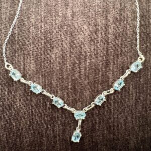 Sterling Silver Blue Topaz Drop Necklace, 17 inch Chain