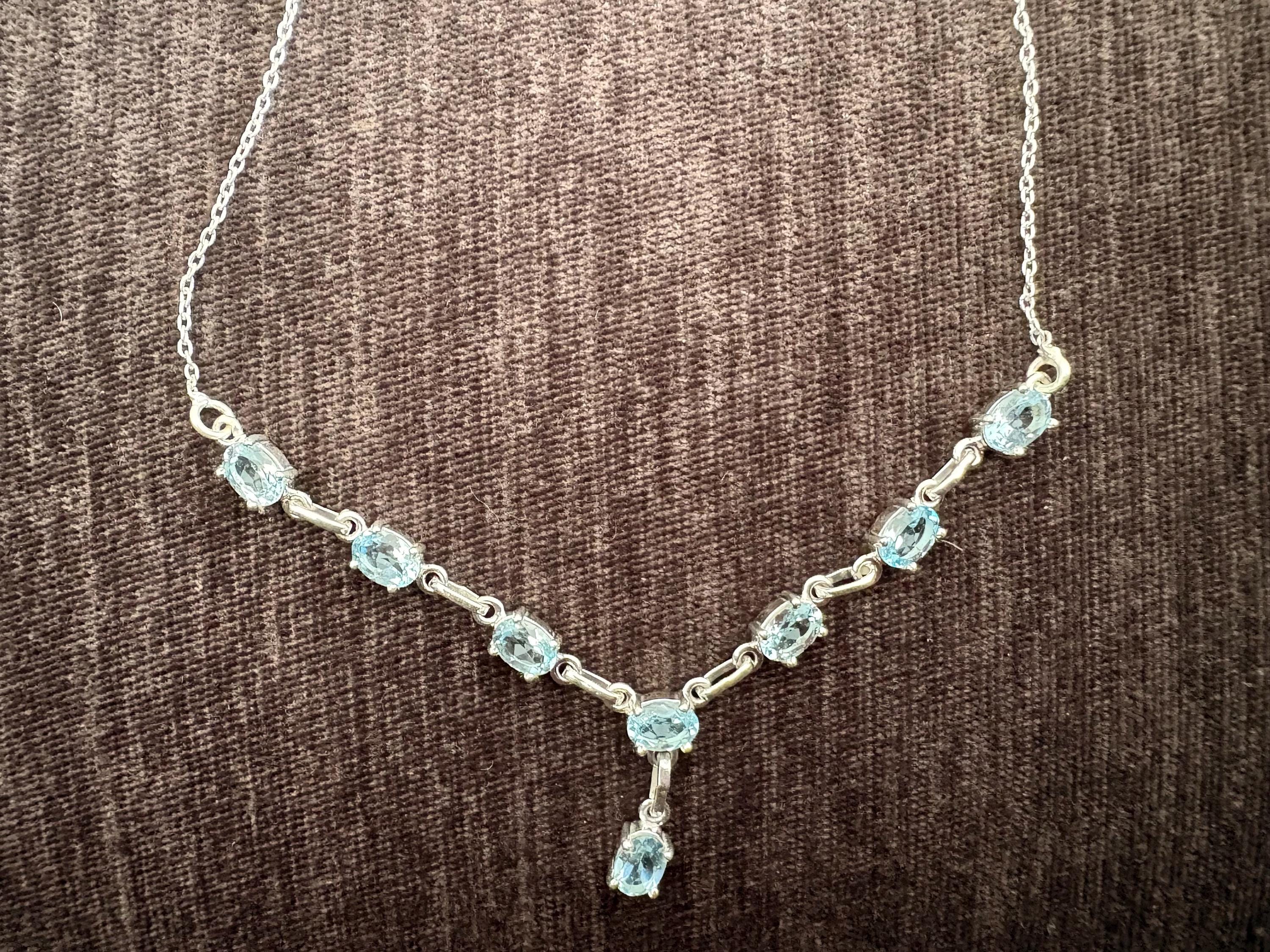 Sterling Silver Blue Topaz Drop Necklace, 17 Inch Chain