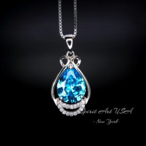 Sterling Silver Teardrop Swiss Blue Topaz Necklace 2.75 Ct Teardrop Sim Gemstone 14k White Gold Plated Birthstone #933