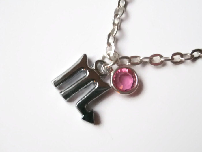 Zodiac Scorpio Charm Necklace, Birthstone October November, Rose Or Topaz Designer Crystal, Astrology, Choose Your Length, Silver Chrome