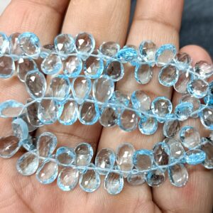 10 Pcs, Finest Quality, Natural Blue Topaz Faceted Pear Shape Briolettes, Size 10-11mm, 10 Pcs, Finest Quality, Natural Blue Topaz Faceted Pear Shape Briolettes, Size 10-11mm,