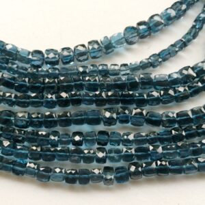 5mm London Blue Topaz Faceted Cube Beads, Natural London Blue Topaz Box Beads, Original London Blue Topaz For Jewelry (2in To 8in Options) 5mm London Blue Topaz Faceted Cube Beads, Natural London Blue Topaz Box Beads, Original London Blue Topaz For Jewelry (2in To 8in Options)