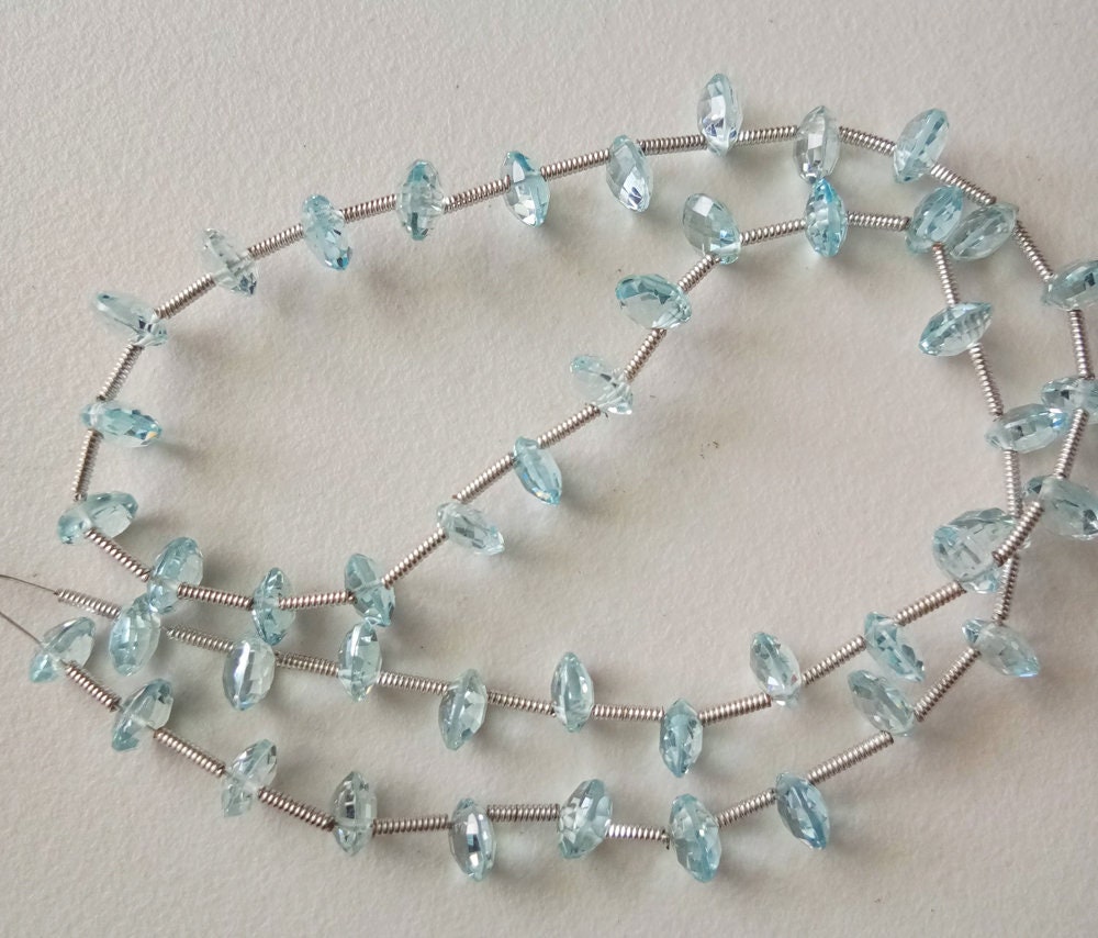 6mm Blue Topaz Beads, Natural Blue Topaz Faceted Coin Beads, Original Blue Topaz For Necklace, Topaz Jewelry (8in To 16in Options) - Ang110
