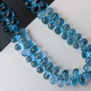 7.5x4.5mm - 8x5mm Blue Topaz Faceted Tear Drop Briolettes, Natural Swiss Blue Topaz Faceted Drops For Jewelry (4.5in To 9in Options) - Asg45 7.5x4.5mm - 8x5mm Blue Topaz Faceted Tear Drop Briolettes, Natural Swiss Blue Topaz Faceted Drops For Jewelry (4.5in To 9in Options) - Asg45