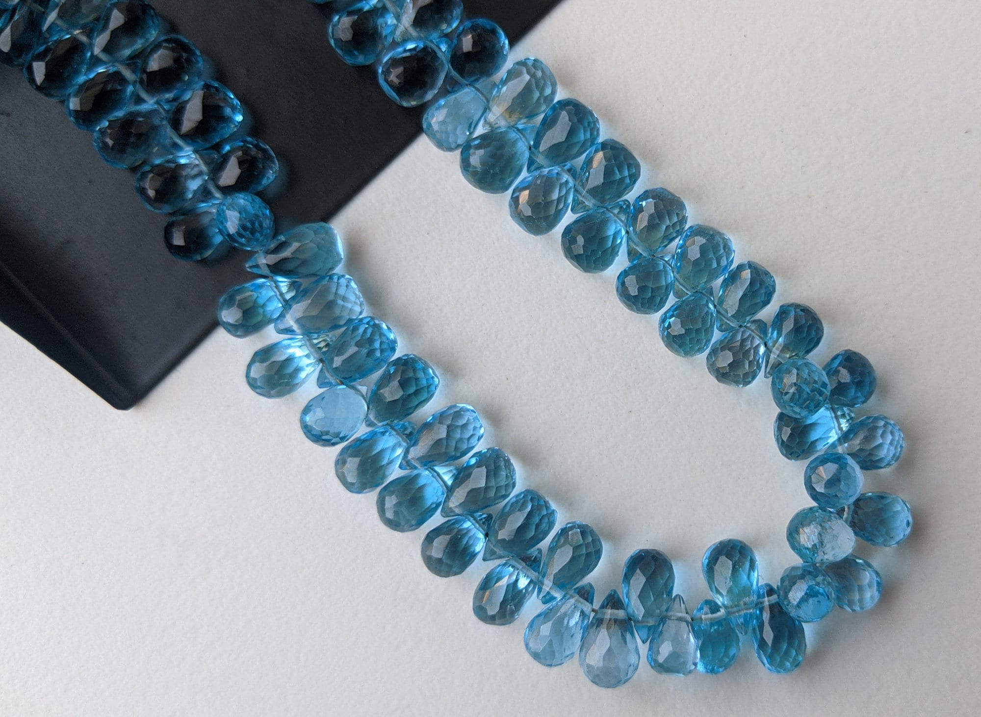 7.5x4.5mm - 8x5mm Blue Topaz Faceted Tear Drop Briolettes, Natural Swiss Blue Topaz Faceted Drops For Jewelry (4.5in To 9in Options) - Asg45