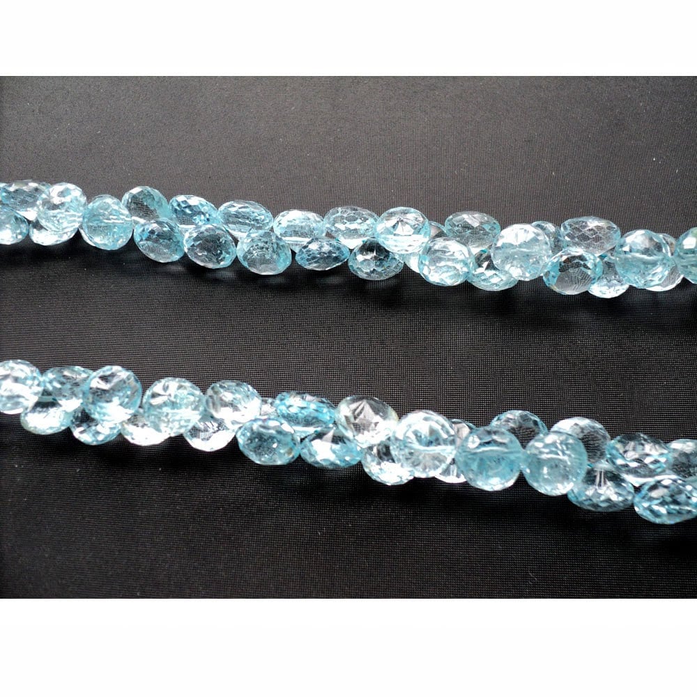7-8mm Swiss Blue Topaz Beads Faceted Onion Beads, Blue Topaz Faceted Onion Briolettes, Original Topaz For Jewelry (10pcs To 20pcs Option)