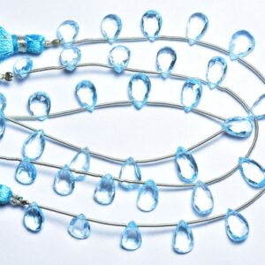 7 Inches,super Quality Natural Blue Topaz Faceted Pear Briolettes,size Is 7x9-7x11mm #307 7 Inches,super Quality Natural Blue Topaz Faceted Pear Briolettes,size Is 7x9-7x11mm #307