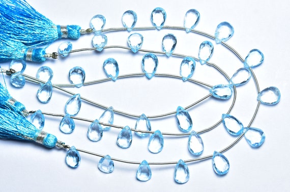 7 Inches,super Quality Natural Blue Topaz Faceted Pear Briolettes,size Is 7x9-7x11mm #307